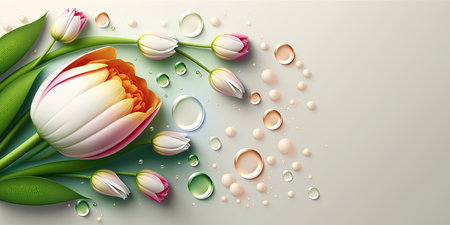 Realistic Nature Flower Illustration of a Tulip Blooming and Leafの素材