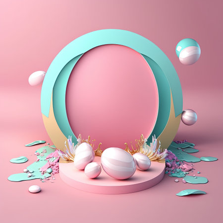 3D Shiny Pink Stage with Easter Eggs Decoration for Product Displayの素材
