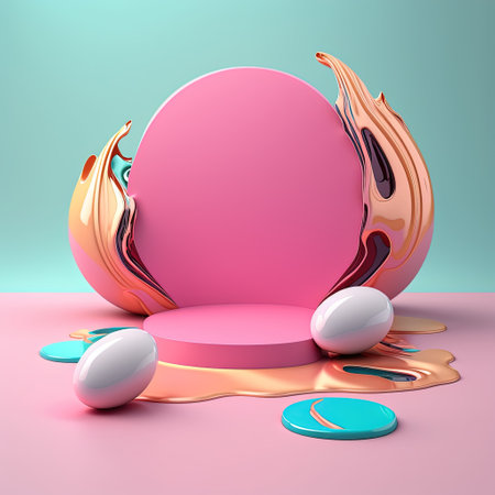 3D Shiny Stage Platform with Easter Eggs Decoration for Product Presentationの素材