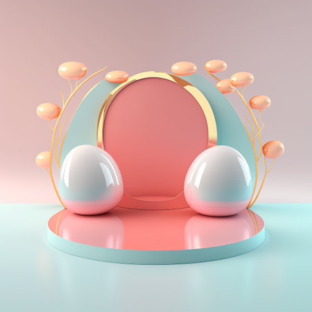 3D Shiny Pink Stage with Easter Egg Decor for Product Displayの素材