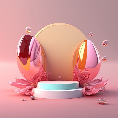 3D Glossy Stage Platform with Easter Egg Decorationsの素材