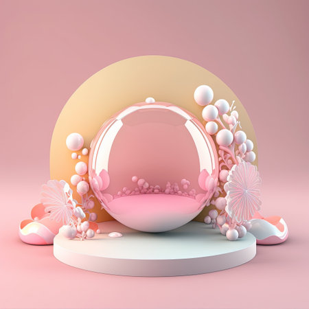 3D Glossy Stage with Easter Egg Decorations for Product Presentationの素材