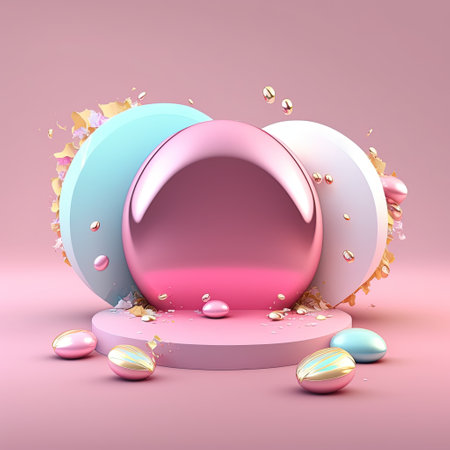 3D Glossy Stage Platform with Easter Egg Decorations for Product Displayの素材