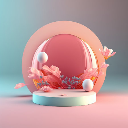 3D Glossy Pink Stage with Easter Egg Decorations for Product Displayの素材