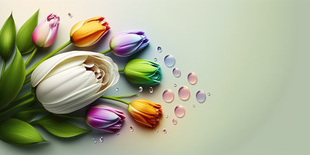 Realistic Nature Illustration of a Tulip Bloom and Leavesの素材