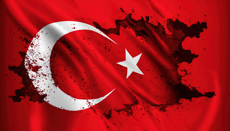 Turkey Flag Background with Earthquake Texture, Pray for Turkey Which Is Being Hit By An Earthquake Disasterの素材
