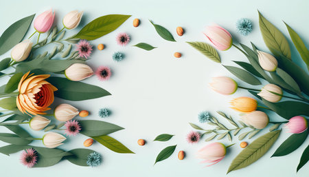 Organic Floral of Flowers and Leaves Isolated On White Background with Copy Spaceの素材