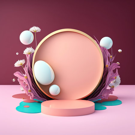 3D Shiny Pink Podium with Easter Eggs Decoration for Product Displayの素材