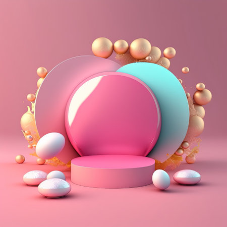 3D Glossy Stage with Easter Egg Decor for Product Showcaseの素材