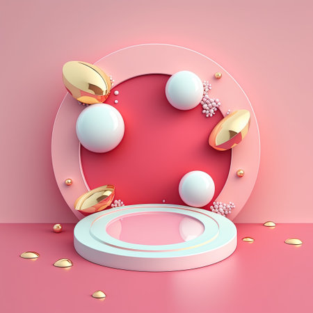 3D Shiny Pink Podium with Easter Eggs Decoration for Product Showcaseの素材