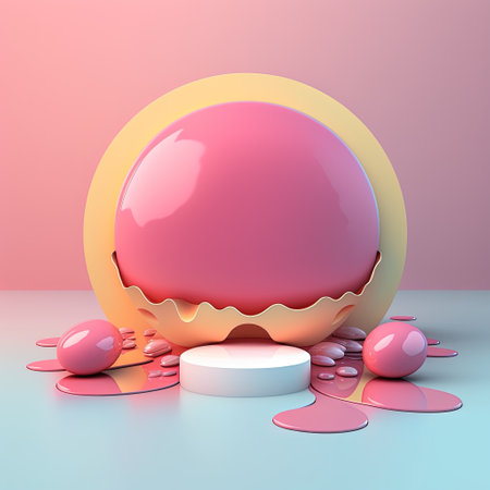 3D Glossy Podium Stage Platform with Easter Egg Decorationsの素材