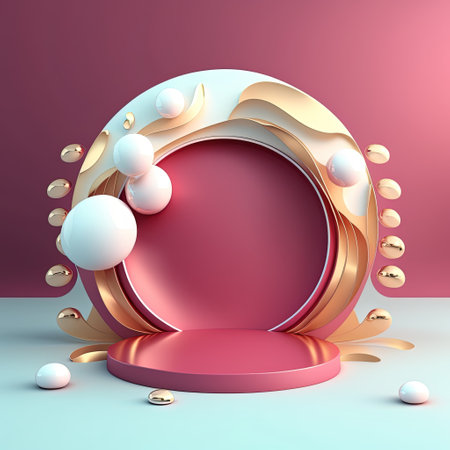 3D Shiny Pink Stage with Easter Eggs Decorationの素材