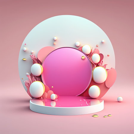 3D Shiny Pink Podium Stage Platform with Easter Eggs Decoration for Product Showcaseの素材