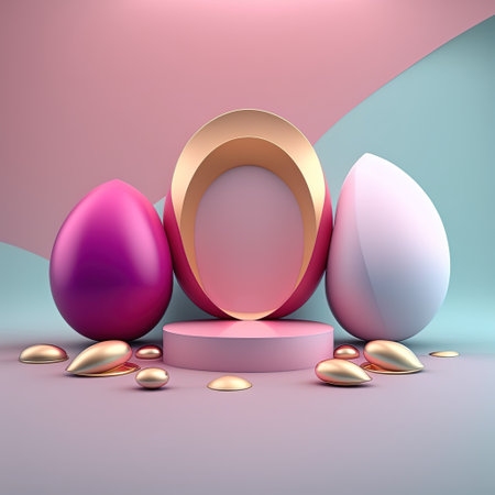 3D Glossy Stage with Easter Egg Decor for Product Displayの素材