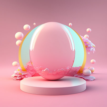 3D Glossy Stage with Easter Egg Decorationsの素材