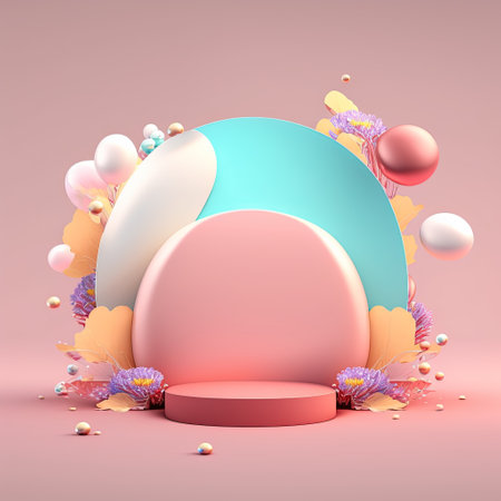 3D Glossy Stage with Easter Egg Decorations for Product Showcaseの素材