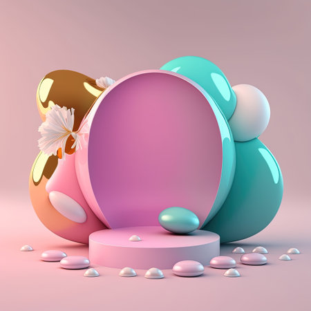 3D Shiny Stage with Easter Egg Decorations for Product Displayの素材