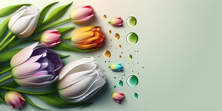Illustration of a Tulip Flower Blooming and Leafの素材