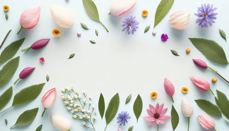 Organic Floral of Flowers and Leaves On a White Backgroundの素材