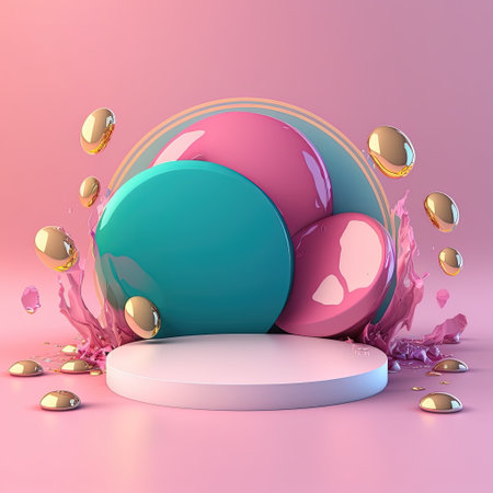 3D Shiny Podium with Easter Eggs Decoration for Product Showcaseの素材