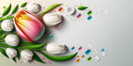 Illustration of a Tulip Flower Bloom and Green Leafの素材