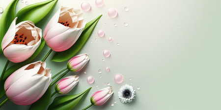 Realistic Flower Illustration of a Tulip Blooming and Leafの素材