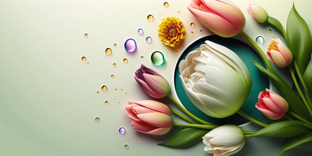Realistic Illustration of a Tulip Flower Bloom and Leafの素材