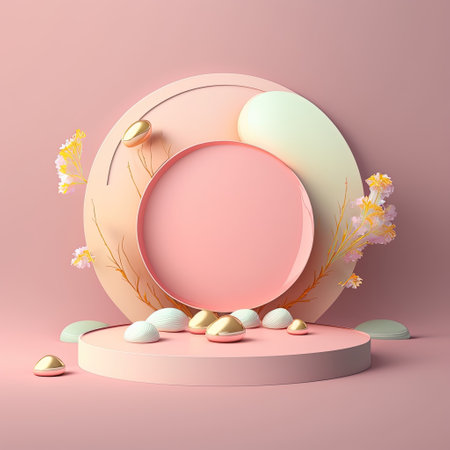3D Shiny Podium Stage Platform with Easter Egg Decor for Product Showcaseの素材