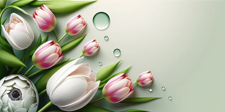 Realistic Flower Illustration of a Tulip Bloom and Leafの素材