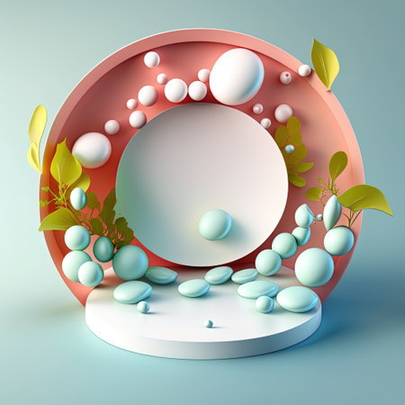 Illustration of a Podium with Easter Eggs, Flowers, and Leaves Decorationの素材