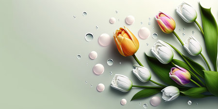 Realistic Nature Flower Illustration of a Tulip Bloom and Leafの素材