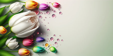 Realistic Illustration of a Tulip Blooming and Leafの素材