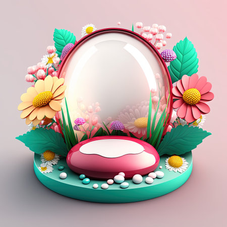 3D Pink Podium with Eggs and Flower Decoration for Product Display Easter Celebrationの素材