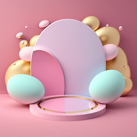 3D Pink Podium with Eggs and Flower Decoration for Easter Celebrationの素材