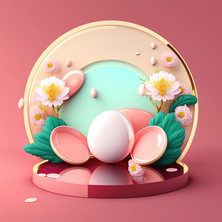 3D Pink Podium with Eggs and Flower Decoration for Product Stand Easter Celebrationの素材