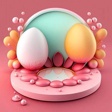 3D Pink Podium with Eggs and Flower Decoration for Product Presentation Easter Celebrationの素材
