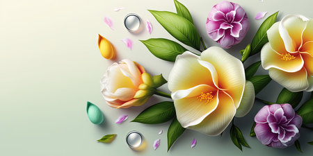 Floral Illustration of Alamanda Flower Blooming and Leavesの素材