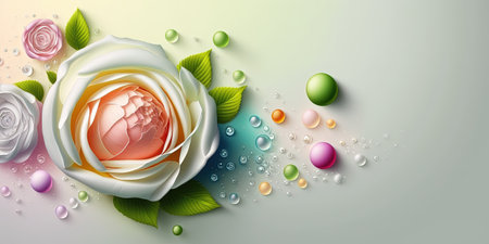 3D Illustration of Realistic Beautiful Colorful Rose Flower In Bloomの素材