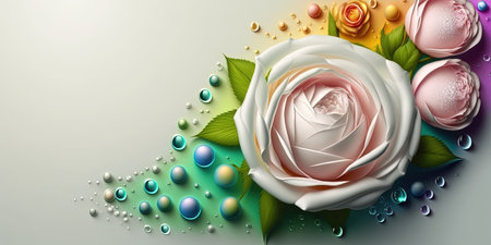 Natural 3D Illustration of Beautiful Rose Flower In Bloomの素材