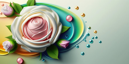 Digital 3D Illustration of Realistic Beautiful Colorful Rose Flowerの素材