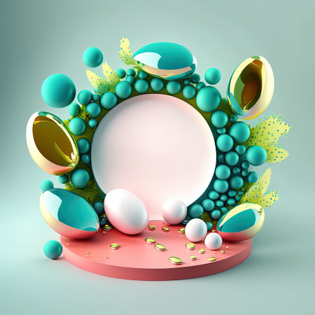 Illustration of a Podium with Eggs, Flowers, and Foliage Ornamentsの素材