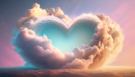 Beautiful heart object in the sky with colorful cloudsの素材