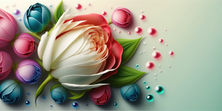 Natural 3D Illustration of Realistic Rose Flower In Bloomの素材