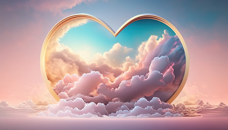A Beautiful love object in the sky with colorful cloudsの素材