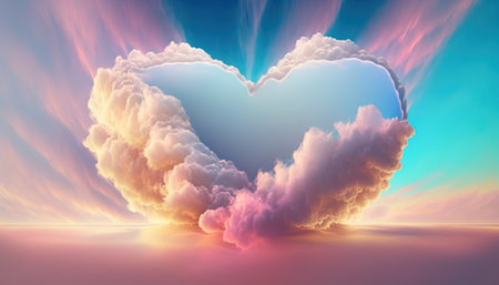 Beautiful heart object with colorful cloudsの素材