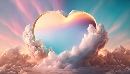 A Beautiful love object in the sky with colorful cloudsの素材