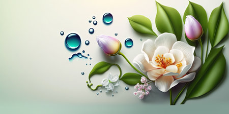 top view nature orchid flower and tropical floral petal for beauty cosmetic background with empty spaceの素材