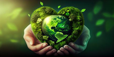 heart shaped planet on hand for earth dayの素材