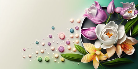 nature orchid flower and tropical floral petal for beauty cosmetic background with copy spaceの素材