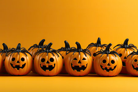 Halloween pumpkins on orange background. 3d render illustration.の素材